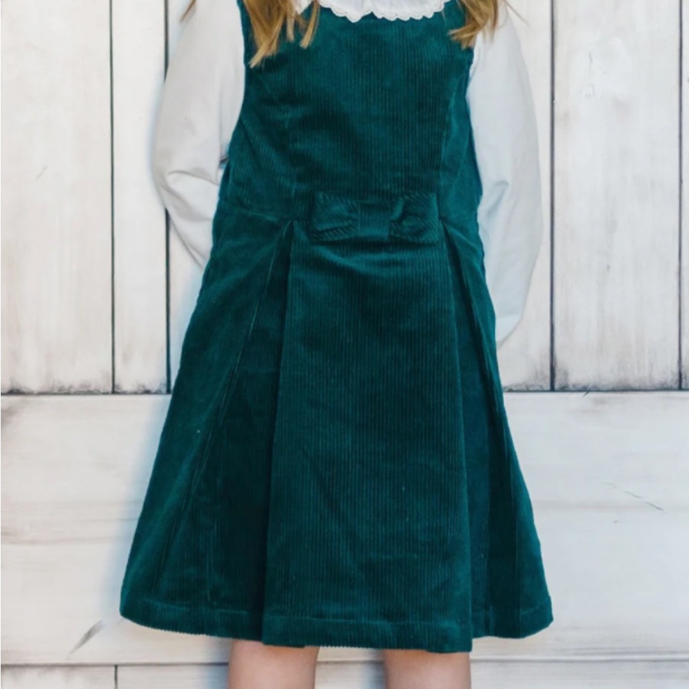 Emerald Corduroy Dress with Bow